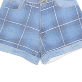 OSCAR FASHION Turn Up Womens Denim Shorts Blue Relaxed 90s Check M W28
