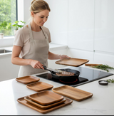 Anygleam Brown 6pcs Acacia Wood Plate Food Kitchen Tableware