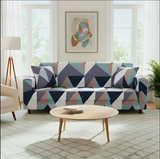 Anyseat 4-Seater Sofa Cover – Blue White Geometric Style Slipcover for Living Room Chair Protection