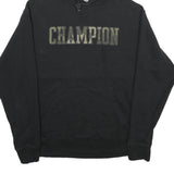 CHAMPION Mens Black Pullover Hoodie L Cotton Blend Classic Logo Hoodie