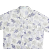 BLUE CALLER Mens White & Blue Leaf Print Casual Shirt 3XL Cotton Summer Short