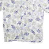 BLUE CALLER Mens White & Blue Leaf Print Casual Shirt 3XL Cotton Summer Short