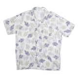 BLUE CALLER Mens White & Blue Leaf Print Casual Shirt 3XL Cotton Summer Short