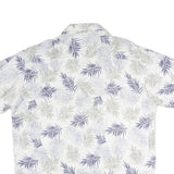 BLUE CALLER Mens White & Blue Leaf Print Casual Shirt 3XL Cotton Summer Short