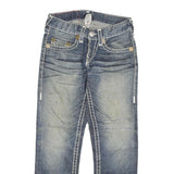 TRUE RELIGION Womens Regular Blue Denim Medium Wash W28 L28 Distressed Zip Jeans