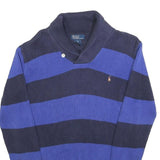 POLO RALPH LAUREN Boys Navy & Blue Striped Pattern Shawl Collar Chunky Knit