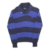 POLO RALPH LAUREN Boys Navy & Blue Striped Pattern Shawl Collar Chunky Knit