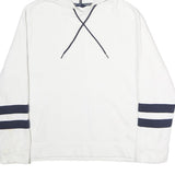 NAUTICA Mens White & Navy Stripe Pullover Hoodie L Cotton Casual Wear