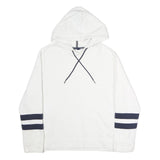 NAUTICA Mens White & Navy Stripe Pullover Hoodie L Cotton Casual Wear