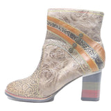 Womens Leather Ankle Boots Beige Brown Floral Pattern UK 6 Stylish Comfort