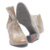 Womens Leather Ankle Boots Beige Brown Floral Pattern UK 6 Stylish Comfort