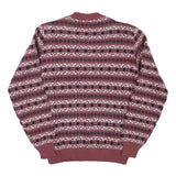 Mens Burgundy Red Patterned Jumper Crew Neck Tight Knit M Winter Casual Knitwear