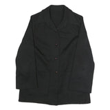 Womens Black Button Jacket M Polyester Blend Plain Classic Relaxed Fit