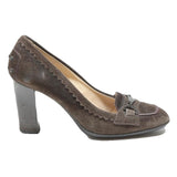 TODS Womens Brown Leather Loafer Heels UK 1 Elegant Classic Block Heel Court