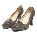 TODS Womens Brown Leather Loafer Heels UK 1 Elegant Classic Block Heel Court