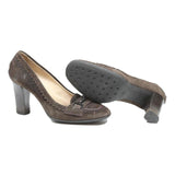 TODS Womens Brown Leather Loafer Heels UK 1 Elegant Classic Block Heel Court