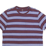 GAP Mens Maroon & Blue Striped T-Shirt XL Short Sleeve Crew Neck Casual Cotton