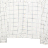 C&A Womens White Checked Blouse Long Sleeve Button Neck L Ruffle Detail