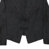 LUXURY Womens Black Rayon Tailored Jacket S Button Closure Plain Elegant
