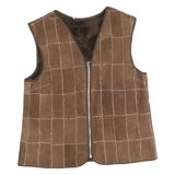Mens Brown Leather Zip Vest Patchwork Design L Leather Jacket Sleeveless