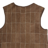 Mens Brown Leather Zip Vest Patchwork Design L Leather Jacket Sleeveless