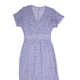 Womens Blue Floral Day Dress Polyester Short Sleeve Midi Size S Lightweight