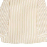 Womens Beige & Cream Striped Top Long Sleeve Button Neck Shirt M Vintage Style