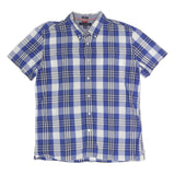 TOMMY HILFIGER Mens Blue & White Check Shirt XL Button Short Sleeve Cotton Blend