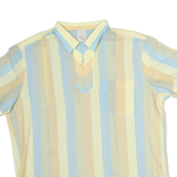 LUX Mens Yellow Blue Beige Cotton Striped Shirt L Casual Summer Polo