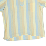 LUX Mens Yellow Blue Beige Cotton Striped Shirt L Casual Summer Polo