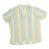 LUX Mens Yellow Blue Beige Cotton Striped Shirt L Casual Summer Polo