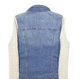 GUESS Womens Blue & Cream Denim Jacket S Cotton Cable Knit Sleeves Button