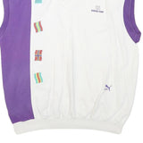 PUMA Mens White & Purple Davis Cup Sleeveless Sweatshirt M Cotton Blend V-Neck