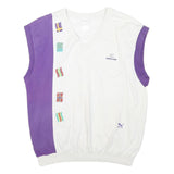 PUMA Mens White & Purple Davis Cup Sleeveless Sweatshirt M Cotton Blend V-Neck