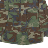 Mens Green Brown Camouflage Cotton Blend Button Jacket S Military Style Pocketed