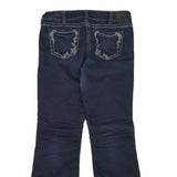 SILVER Womens Regular Fit Dark Blue Denim Straight Jeans W34 L32 Embroidered