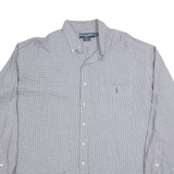 RALPH LAUREN Mens Blue & White Checked Shirt 2XL Button-Down Long Sleeve Cotton