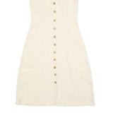 Womens Cream Sleeveless Button Front Day Dress Polyester Blend Size XS Collar