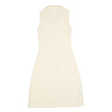 Womens Cream Sleeveless Button Front Day Dress Polyester Blend Size XS Collar