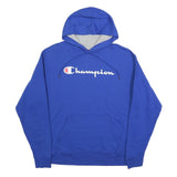 CHAMPION Mens Blue Hoodie L Cotton Blend Pullover Logo Sweatshirt Casual