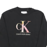 CALVIN KLEIN JEANS Womens Black Cotton Blend Crew Neck M Logo Print Sweatshirt