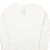 RACHEL ZOE Womens White Plain Wool V-Neck Jumper S Lightweight Knitwear