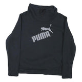 PUMA Womens Black Cotton Blend Funnel Neck Sweatshirt M Logo Print Casual