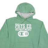 CHAMPION Mens Green Phys Ed Department Pullover Hoodie L Cotton Blend Drawstring