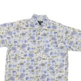 CAMBRIDGE CLASSICS Mens Blue & Green Patterned Shirt L Cotton Blend Short Sleeve