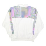 Womens White & Multi Colour Cotton Blend Zip Jacket M Abstract Print Casual