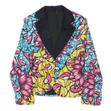 Womens Blue & Pink Floral Cotton Blend Button Jacket XS Printed Bright Casual