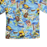 PALMWAVE HAWAII Mens Blue Hawaiian Shirt L Cotton Tropical Floral Surf Print