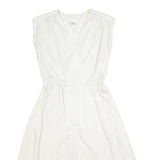 C&A Womens White Polka Dot Day Polyester Dress S Sleeveless Midi V-Neck