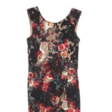 CARMEN Womens Black & Red Floral Bodycon Cotton Blend Midi Dress Size S